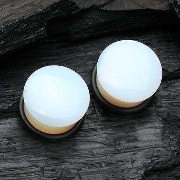 Detail View 1 of A Pair of Opalite Stone Single Flared Plug with O-Ring
